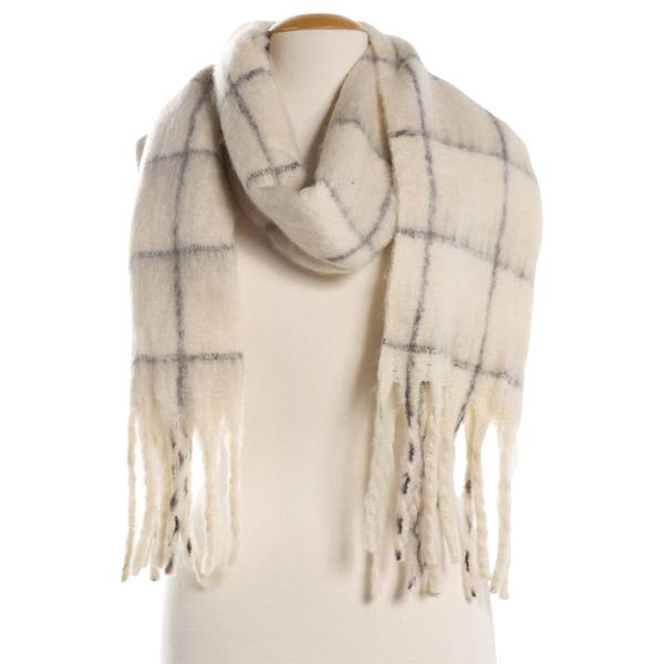 Womens Renshun Plaid Windowpane with Fringe Scarf