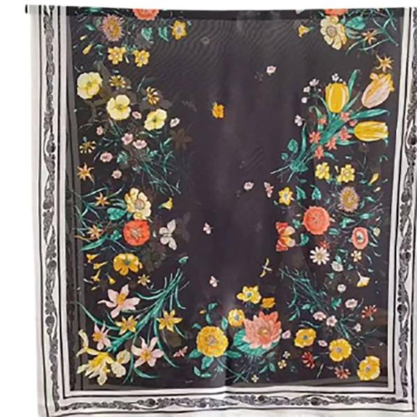 Womens Renshun Floral with Border Silk Oblong Scarf - Black alternate view