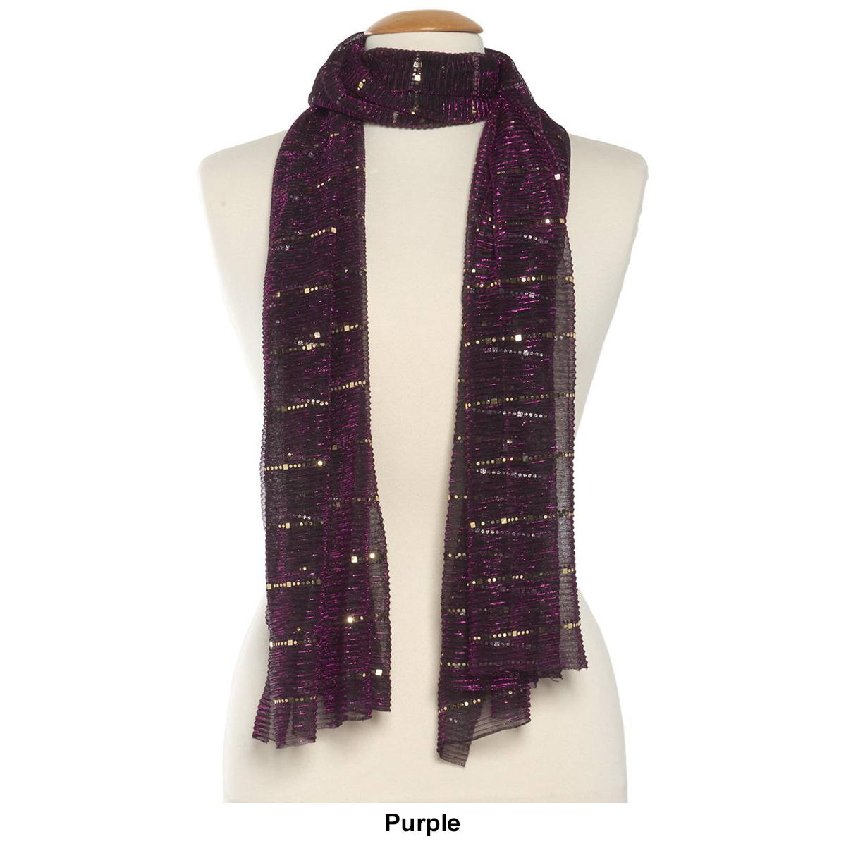 Womens Renshun Lurex Pleated Oblong Scarf