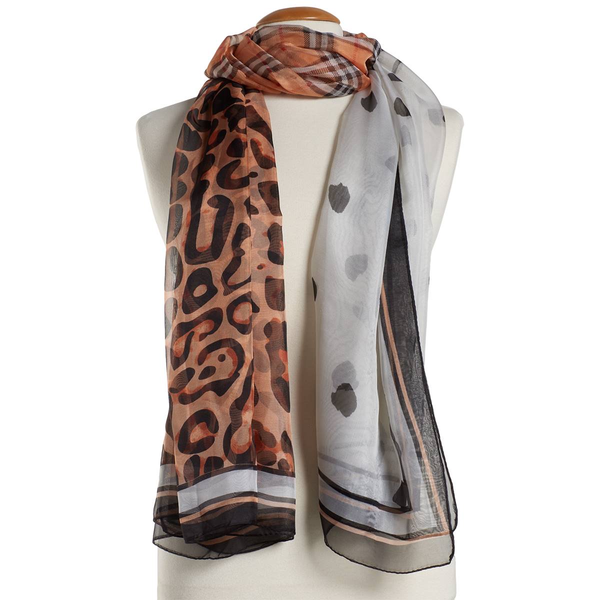 Womens Renshun Oversize Chiffon Leopard/Plaid Oblong Scarf