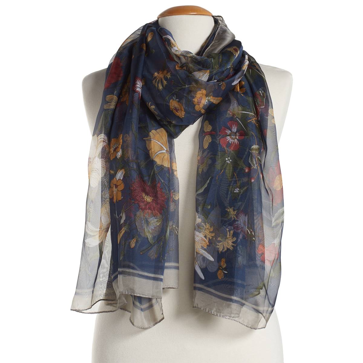 Womens Renshun Oversized Large Floral Silk-Chiffon Oblong Scarf