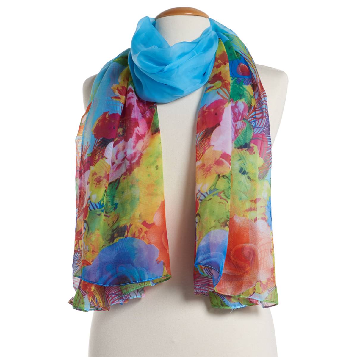 Womens Renshun Large Floral Edge Oversized Oblong Scarf