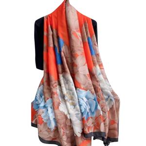 Womens Renshun Muted Floral Silk Oblong Scarf - Orange