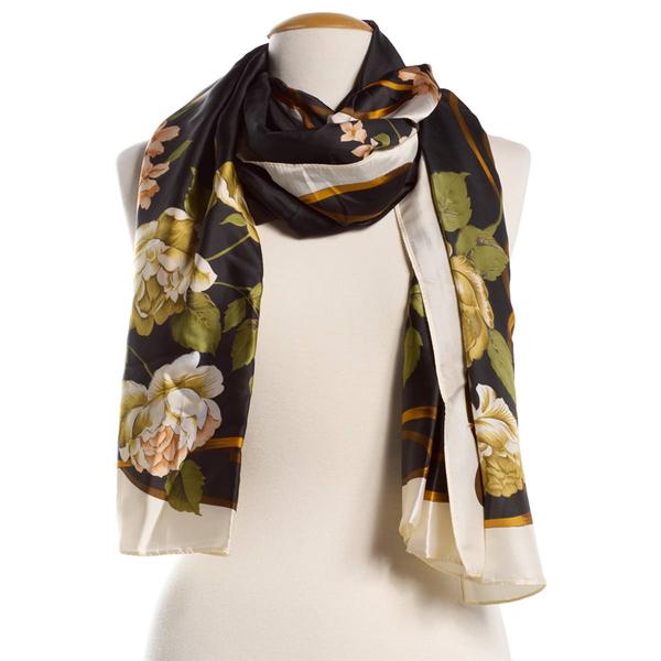 Womens Renshun Silk Floral Oblong Scarf