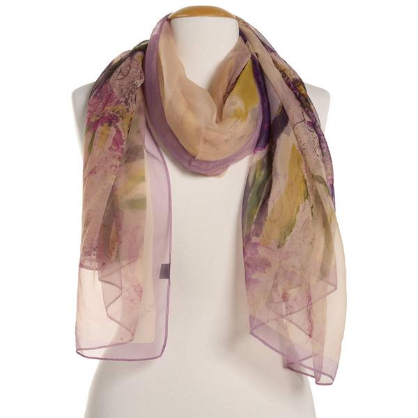 Womens Renshun Silky Abstract Oblong Scarf - Purple