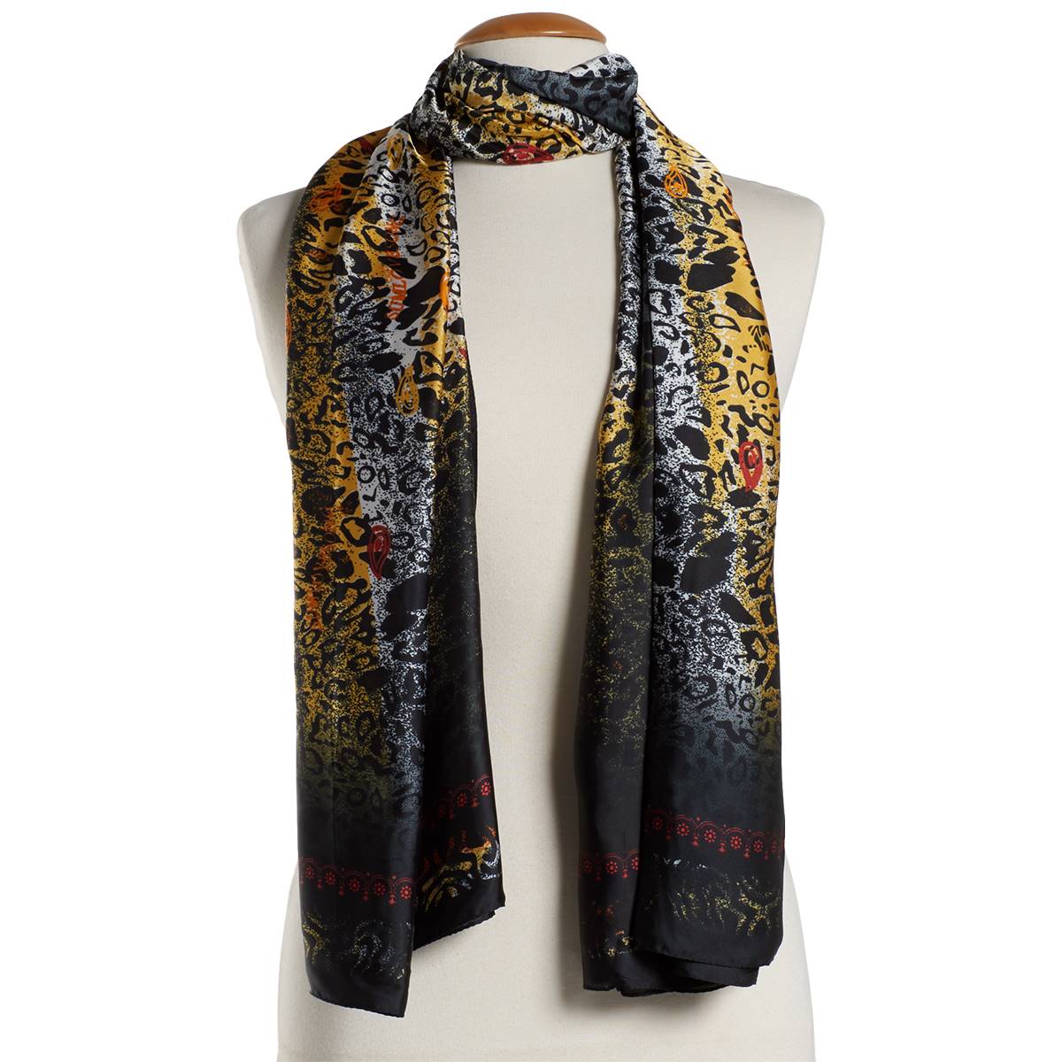 Womens Renshun Black Animal Oblong Scarf