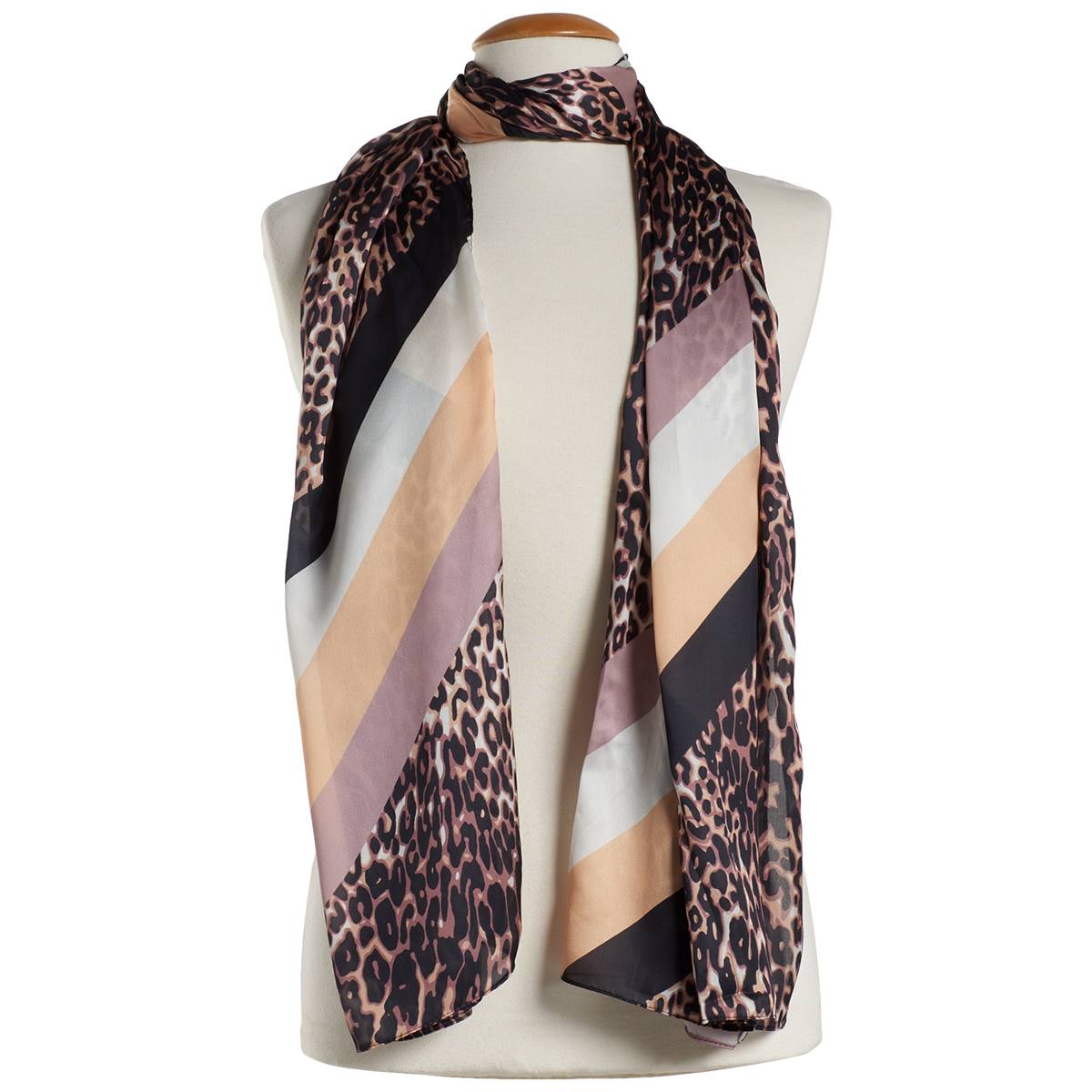 Womens Renshun Leopard Stripe Silk Oblong Scarf