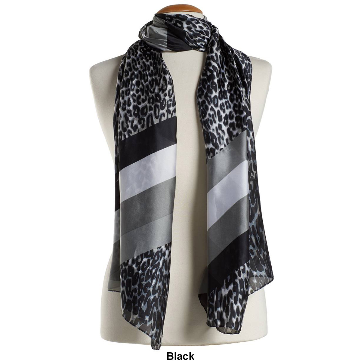 Womens Renshun Leopard Stripe Silk Oblong Scarf