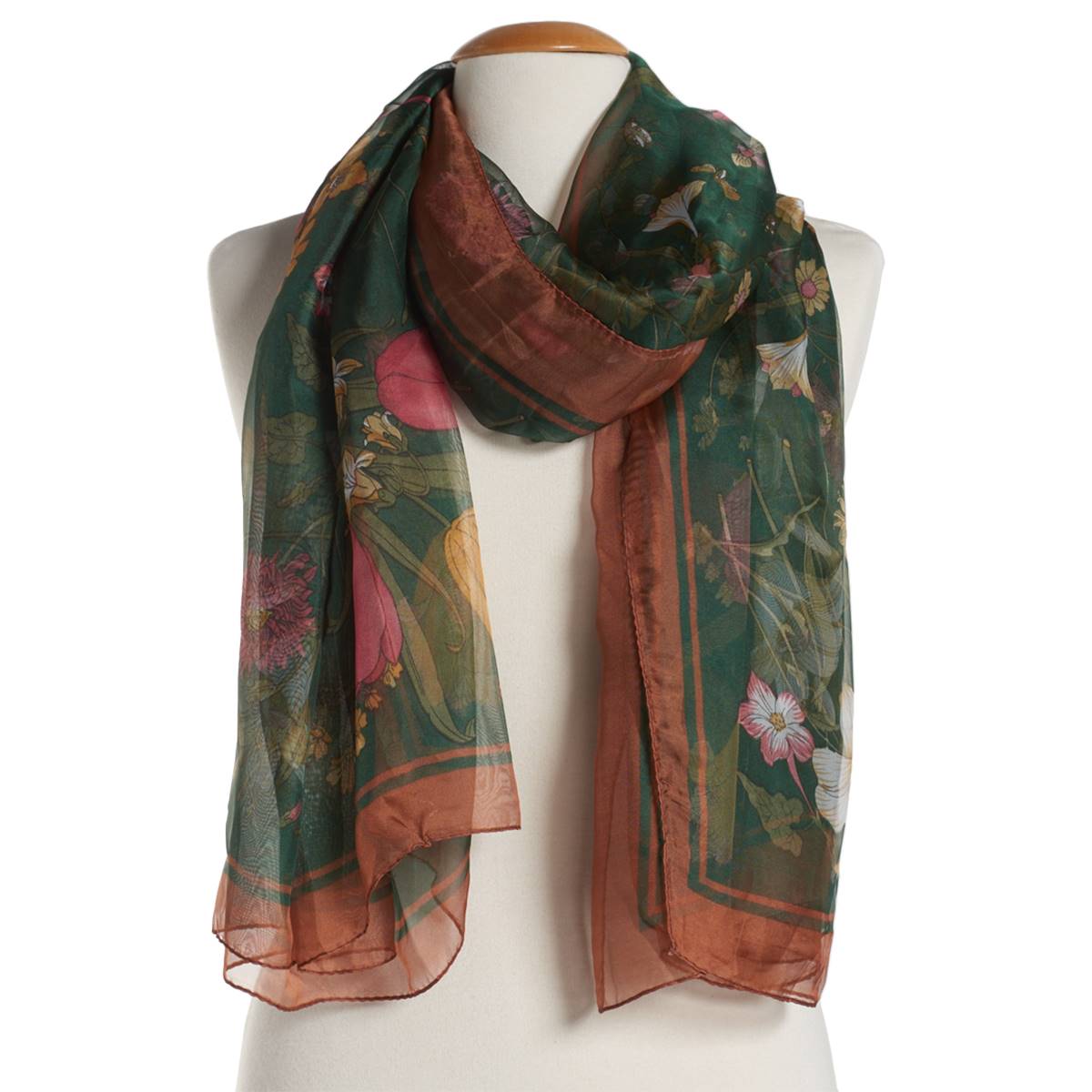 Womens Renshun Floral w/Solid Border Oblong Scarf