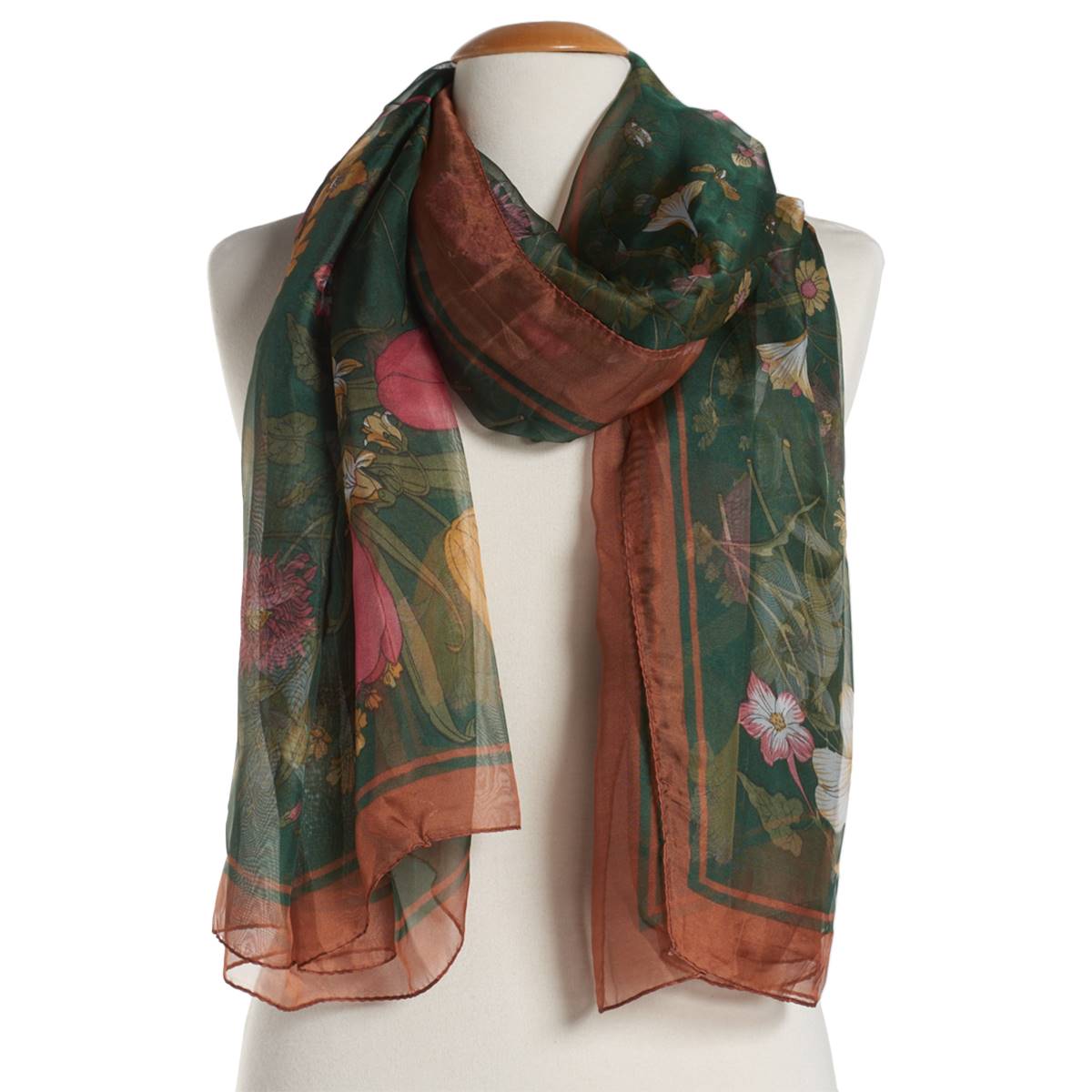 Womens Renshun Floral W/Solid Border Oblong Scarf