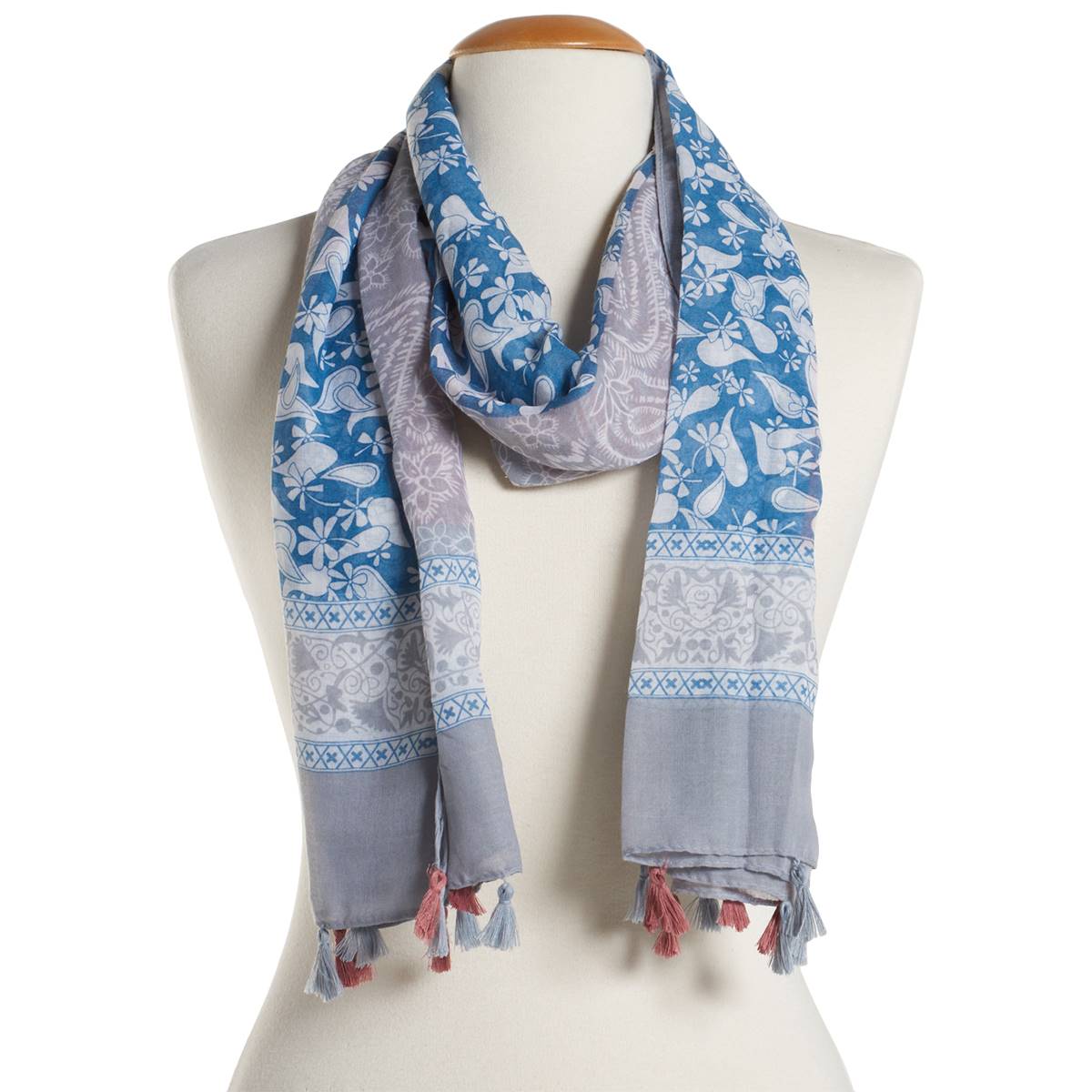 Womens Renshun Paisley Tassel Oblong Scarf