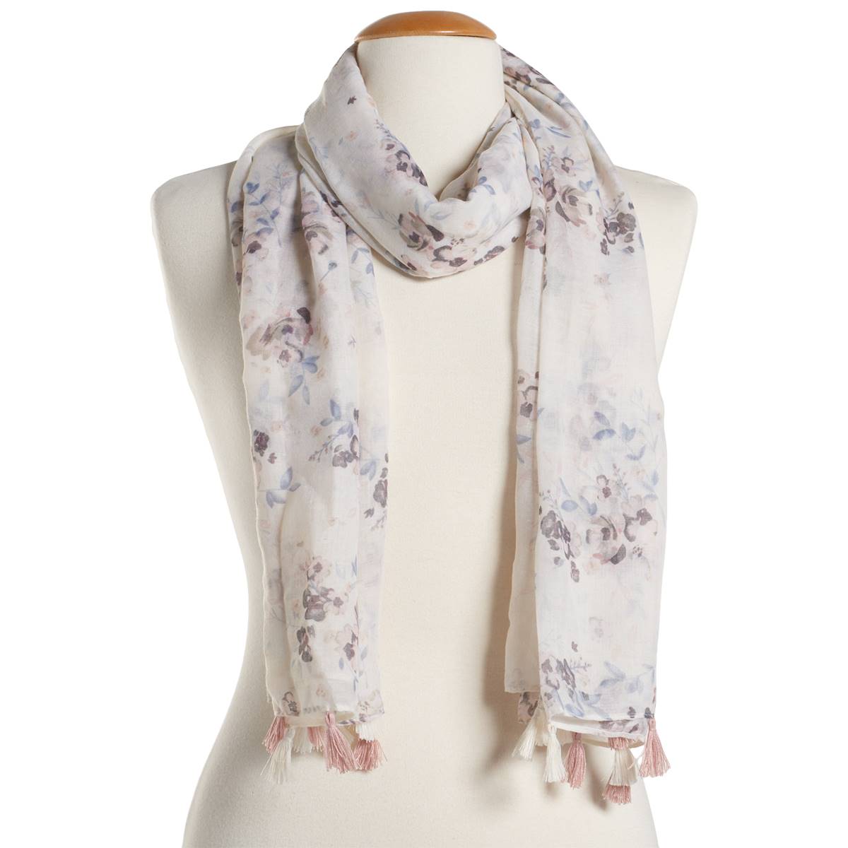 Womens Renshun Viscose Floral Oblong Scarf W/Tassels