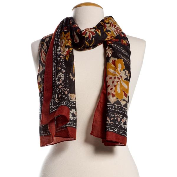 Womens Renshun Floral Oblong Scarf - Navy