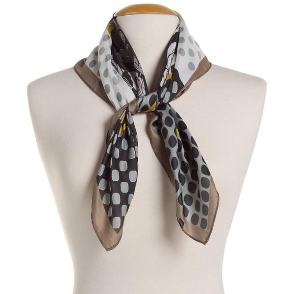 Womens Renshun Silky Floral and Dot Patchwork Square Scarf