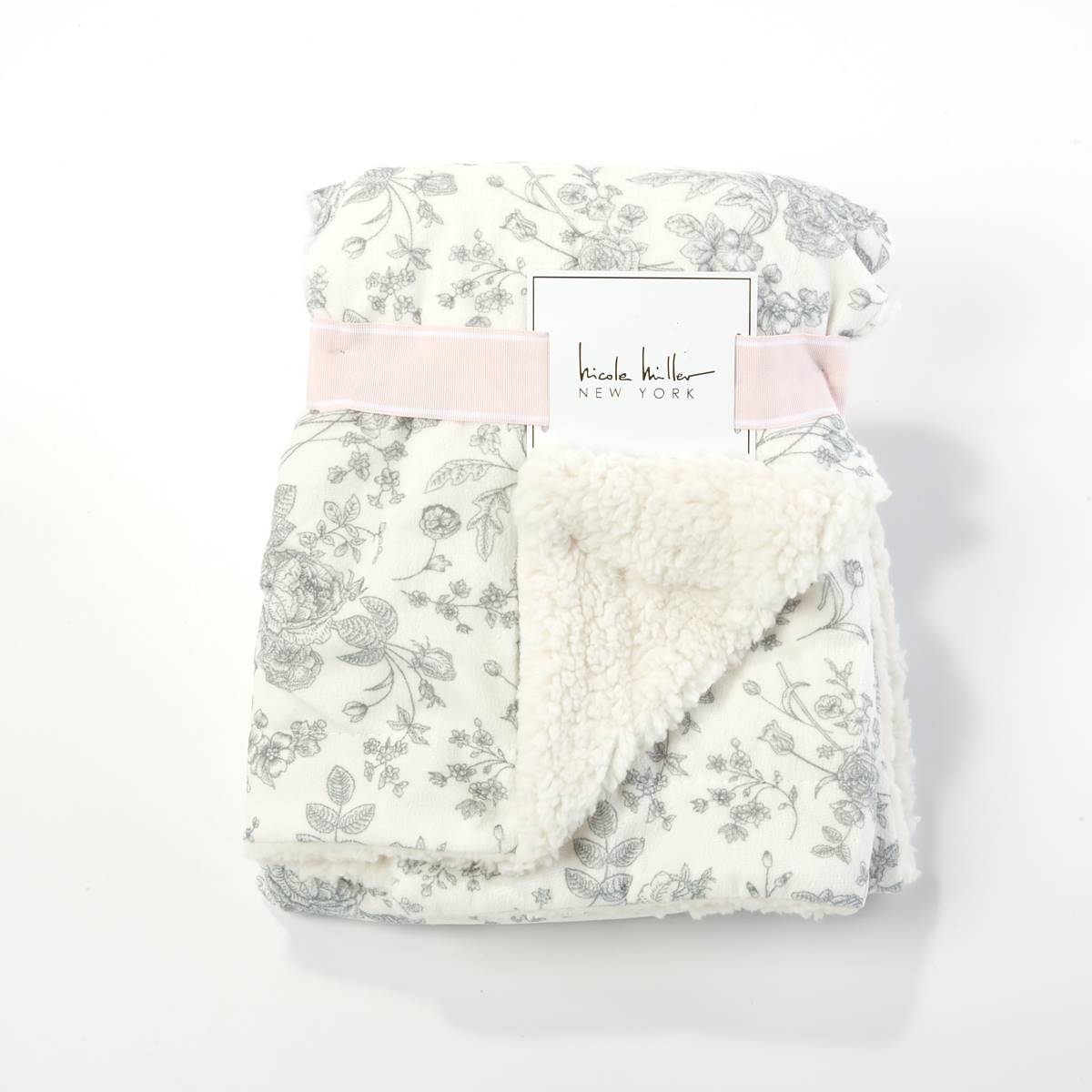 Nicole Miller New York Floral Mink Sherpa Reversible Blanket