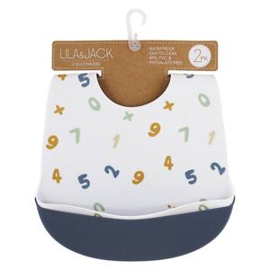 Baby Boy Lila & Jack 2pk. Numbers & Solid Silicone Bibs alternate view