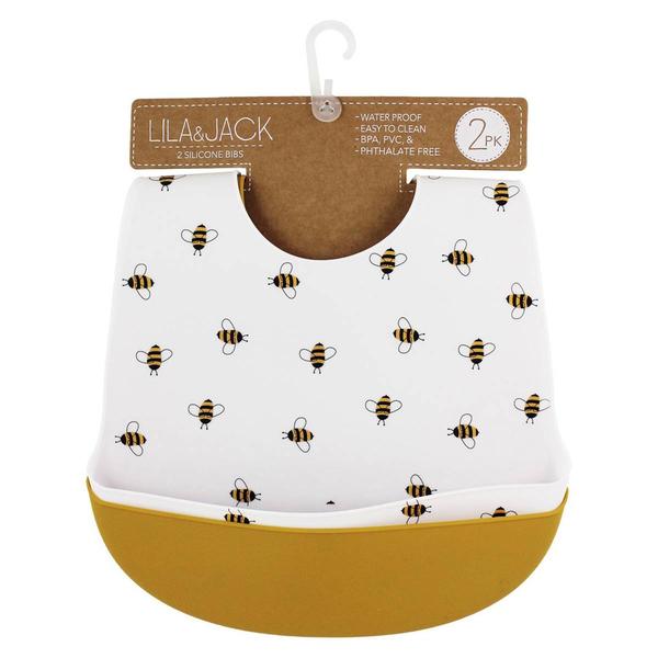 Baby Unisex Lila & Jack 2pk. Bee & Solid Silicone Bibs