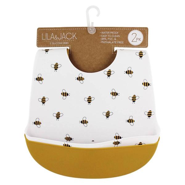 Baby Unisex Lila & Jack 2pk. Bee & Solid Silicone Bibs alternate view