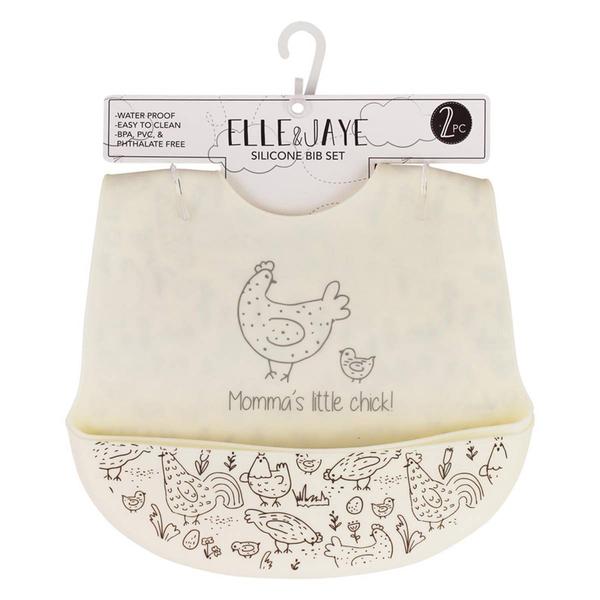 Baby Girl ELLE & JAYE 2pk. Momma's Little Chick Silicone Bibs