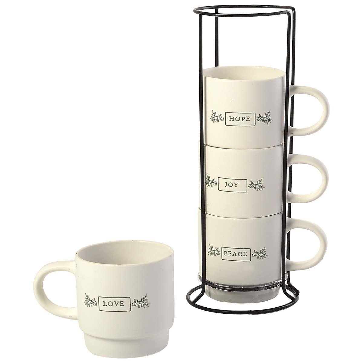 Azzure Stackable Peace Mugs With Stand - Set Of 4