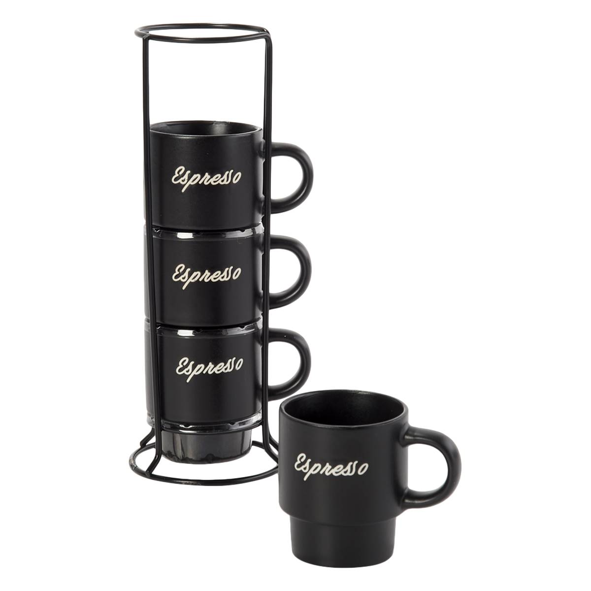 Azzure Stackable Script Letters Espresso Mugs With Rack-Set Of 4