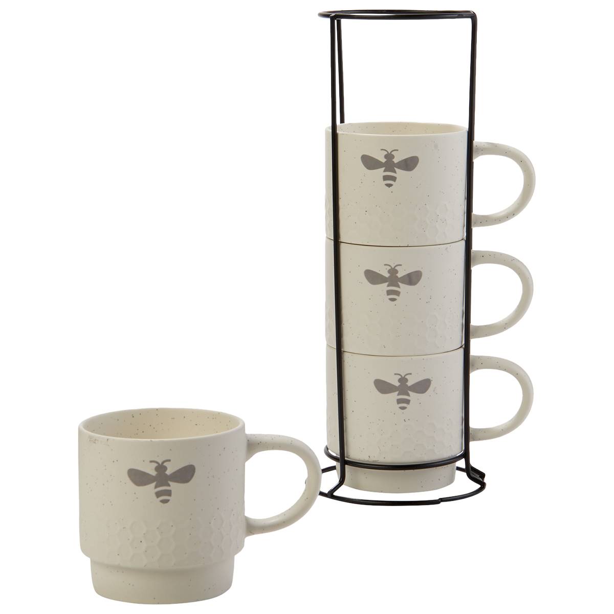 Azzure Set of 4 Stackable Honeycomb & Bee Mugs