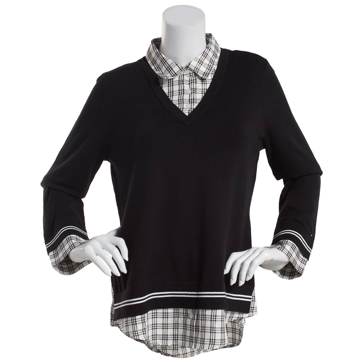 Womens Tommy Hilfiger Sport Flicker Plaid 2Fer Sweater