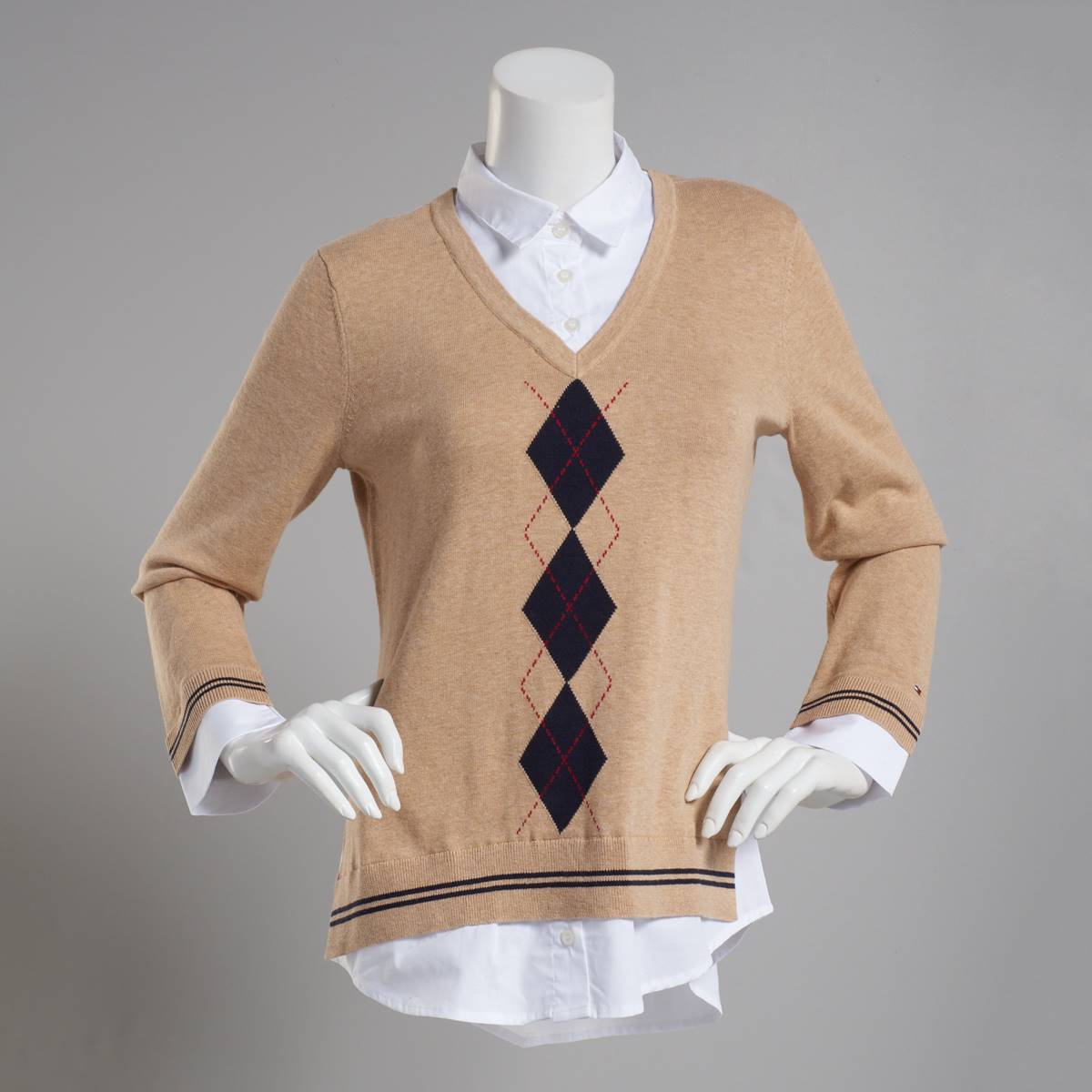 Womens Tommy Hilfiger Sport White 2Fer W/Contrast Argyle Sweater