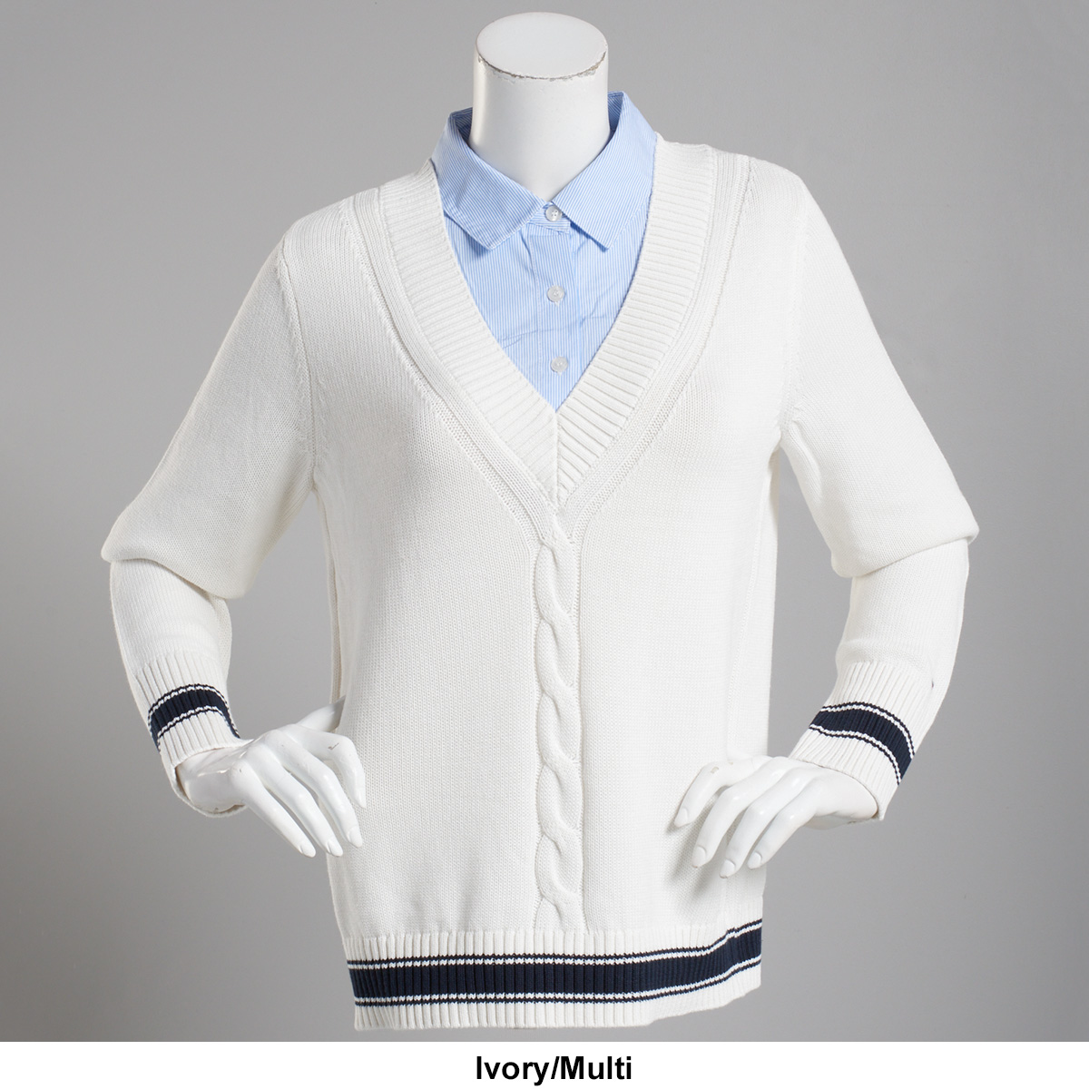Womens Tommy Hilfiger Sport Stripe Shirt W/Collegiate Sweater