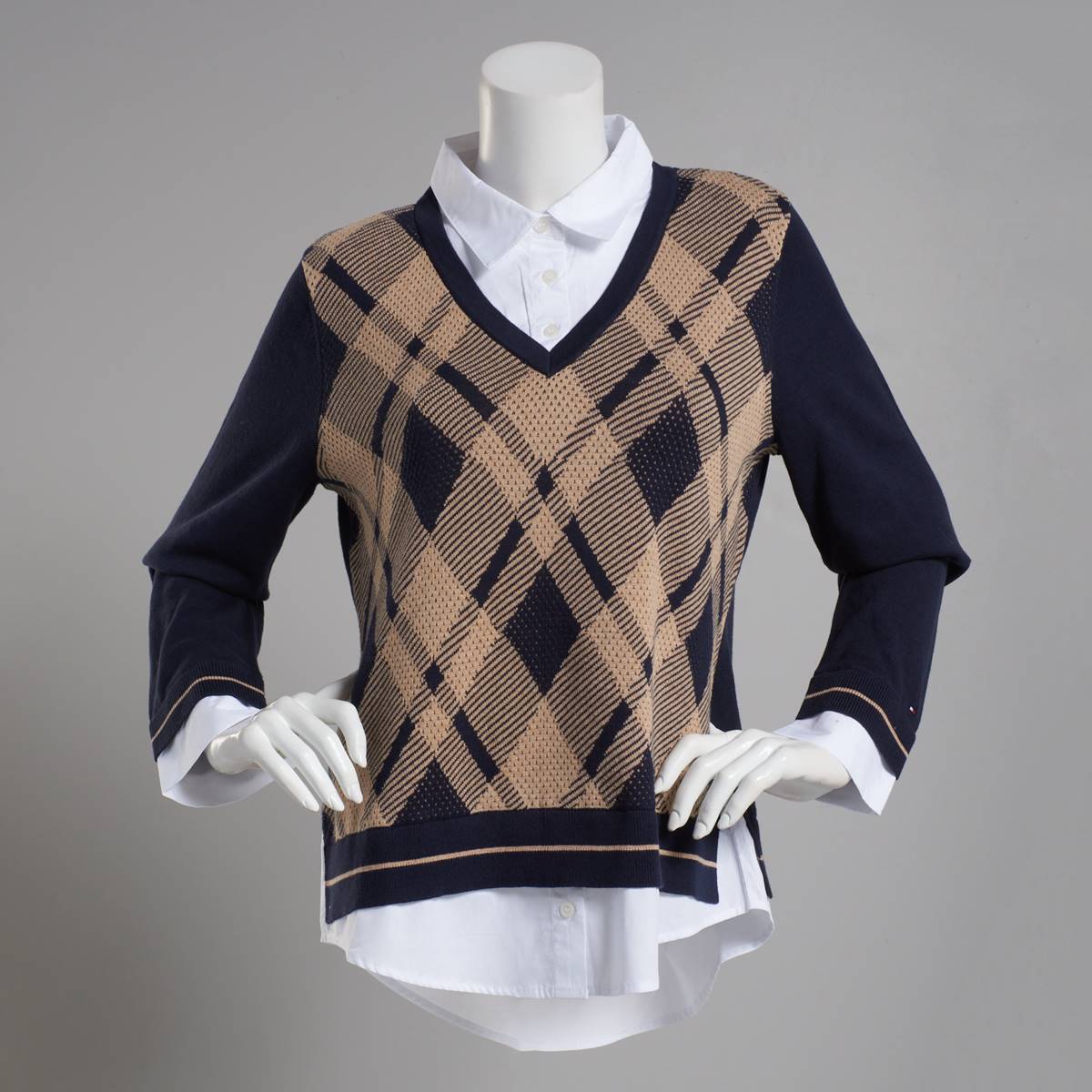 Womens Tommy Hilfiger Sport Allover Argyle 2Fer Sweater