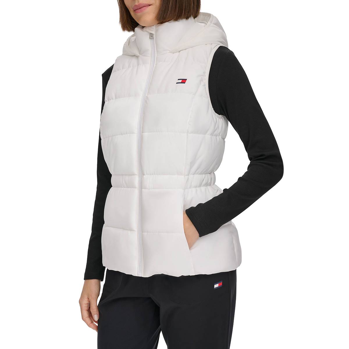 Womens Tommy Hilfiger Sport Satin Touch Hooded Puffer Vest