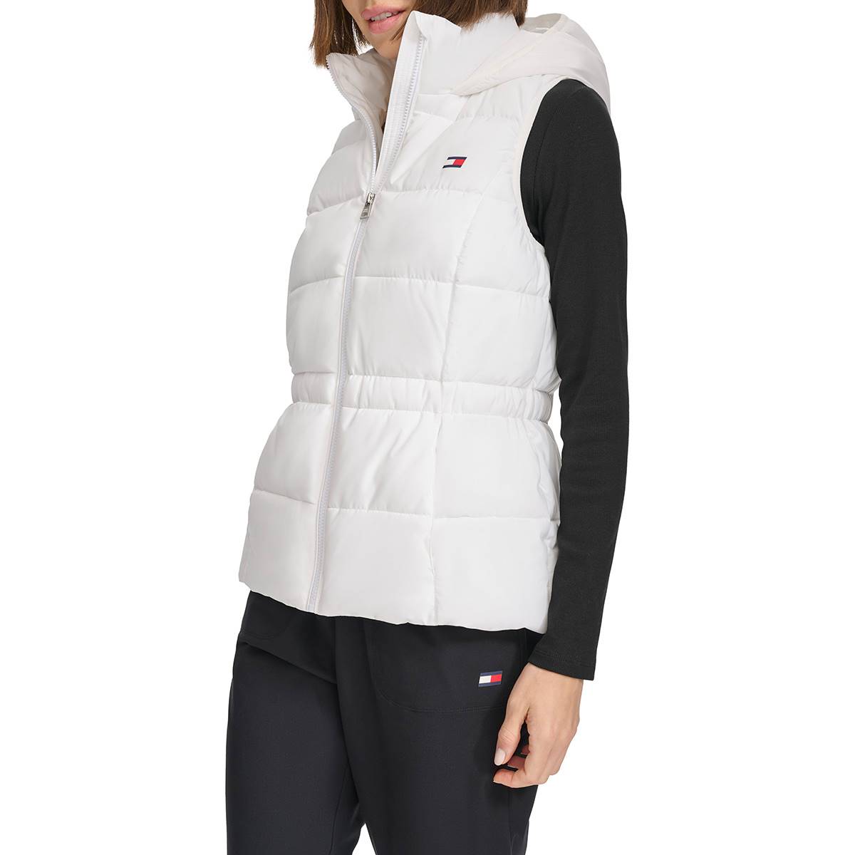 Womens Tommy Hilfiger Sport Satin Touch Hooded Puffer Vest