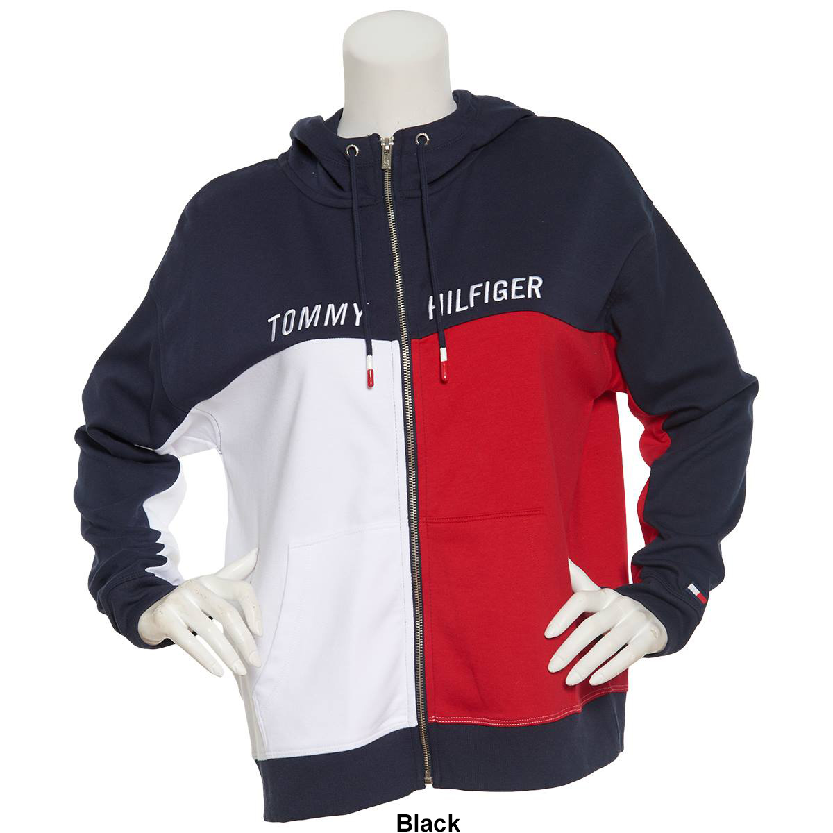 Womens Tommy Hilfiger Sport Color Block Logo Zip Front Hoodie