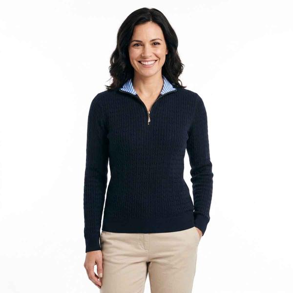 Womens Nautica 1/4 Zip Mock Neck Cable Knit Sweater