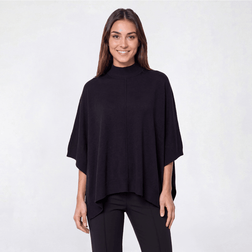 Womens Nautica Solid Ribbed Mock Neck Button Poncho alternate view