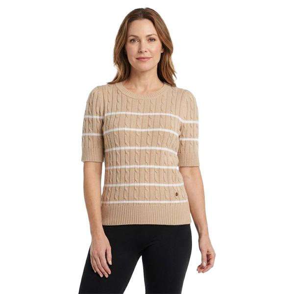Womens Nautica Elbow Sleeve Cable Knit Stripe Sweater alternate view