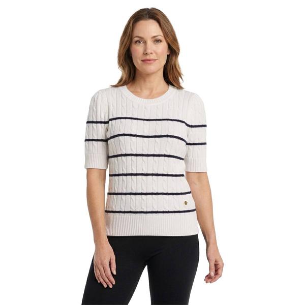Womens Nautica Elbow Sleeve Cable Knit Stripe Sweater