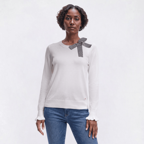 Womens Nautica Long Ruffle Sleeve Bow Neck Sweater