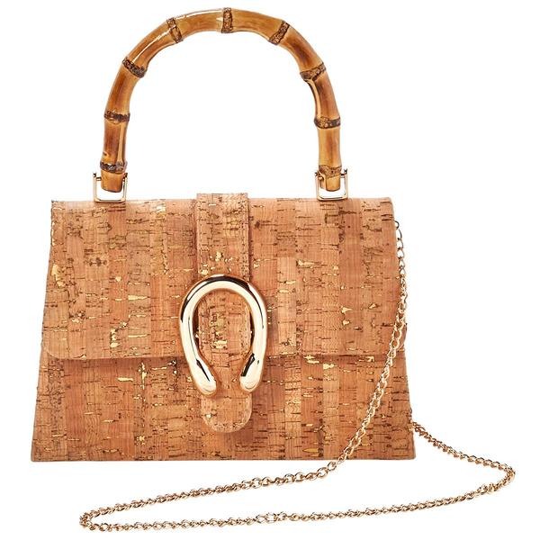 D'Margeaux Wooden Cork Print Evening Bag with Flap