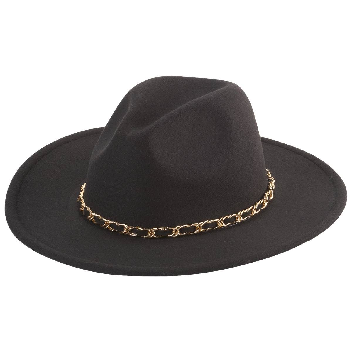Womens Madd Hatter Chain Felt Large Brim Hat