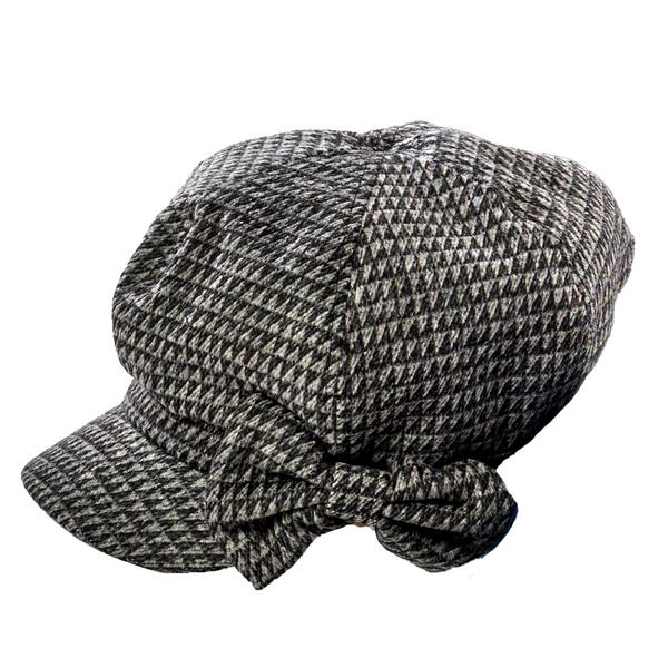 Womens Madd Hatter Plaid Tweed Cabby w/ Bow