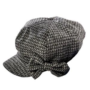 Womens Madd Hatter Plaid Tweed Cabby w/ Bow
