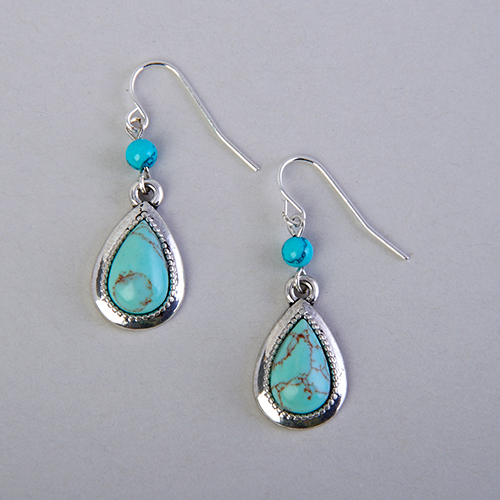 Chaps Silver-Tone & Turquoise Bead Drop Earrings