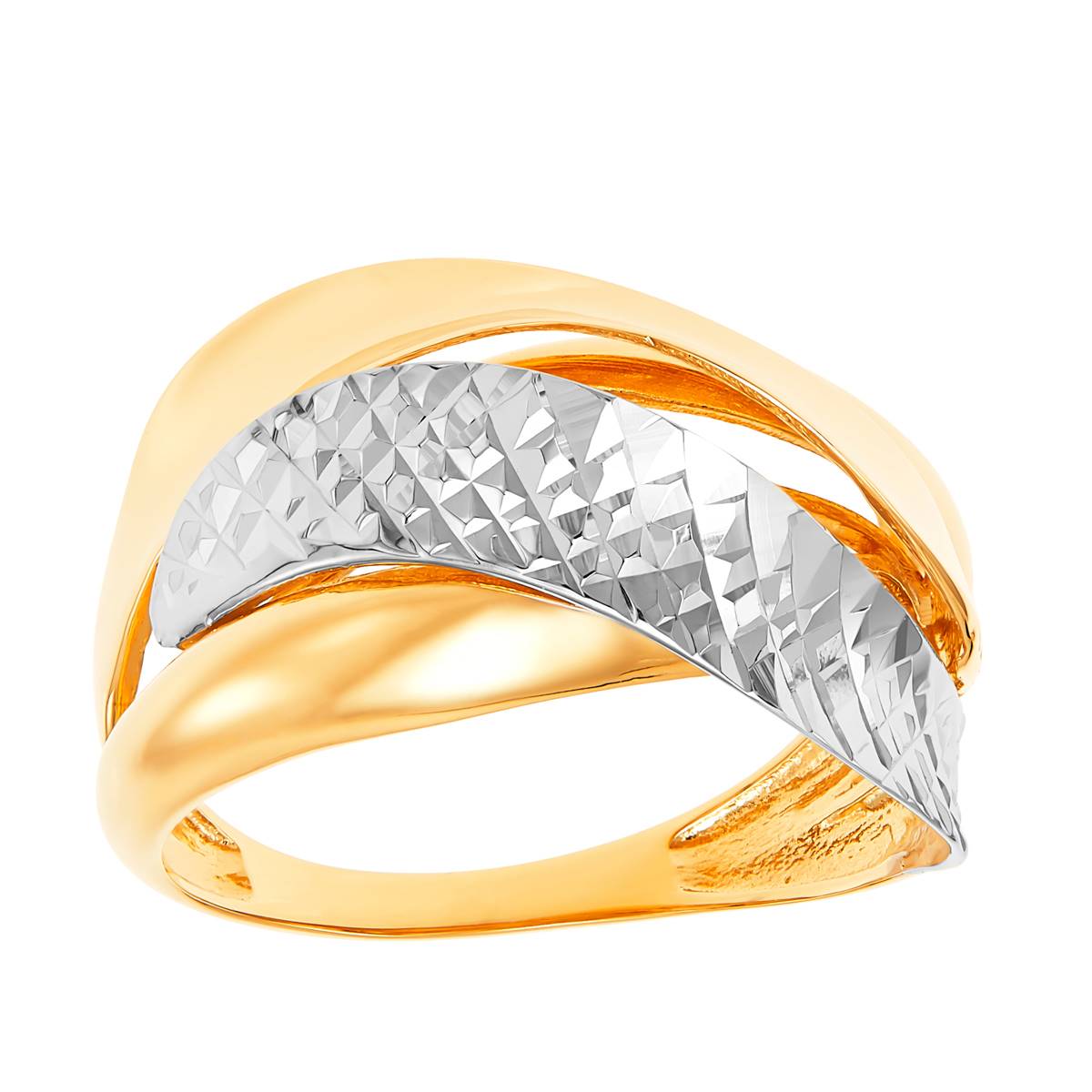 Gold Classics(tm) Yellow & White Gold 3-Row Wavy Band Ring