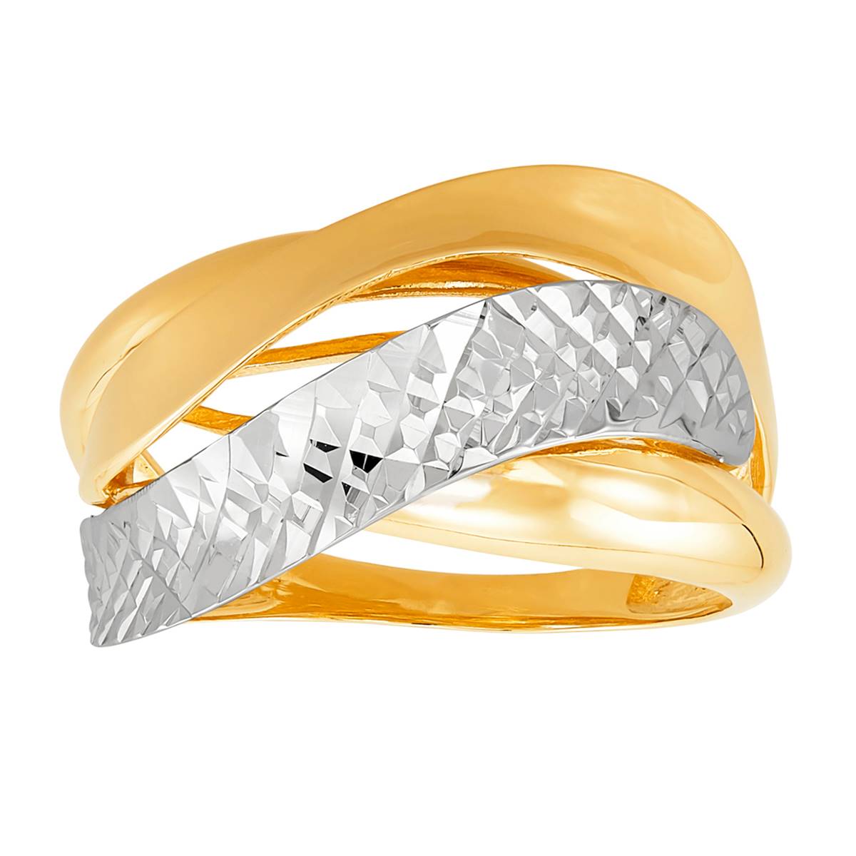 Gold Classics(tm) Yellow & White Gold 3-Row Wavy Band Ring