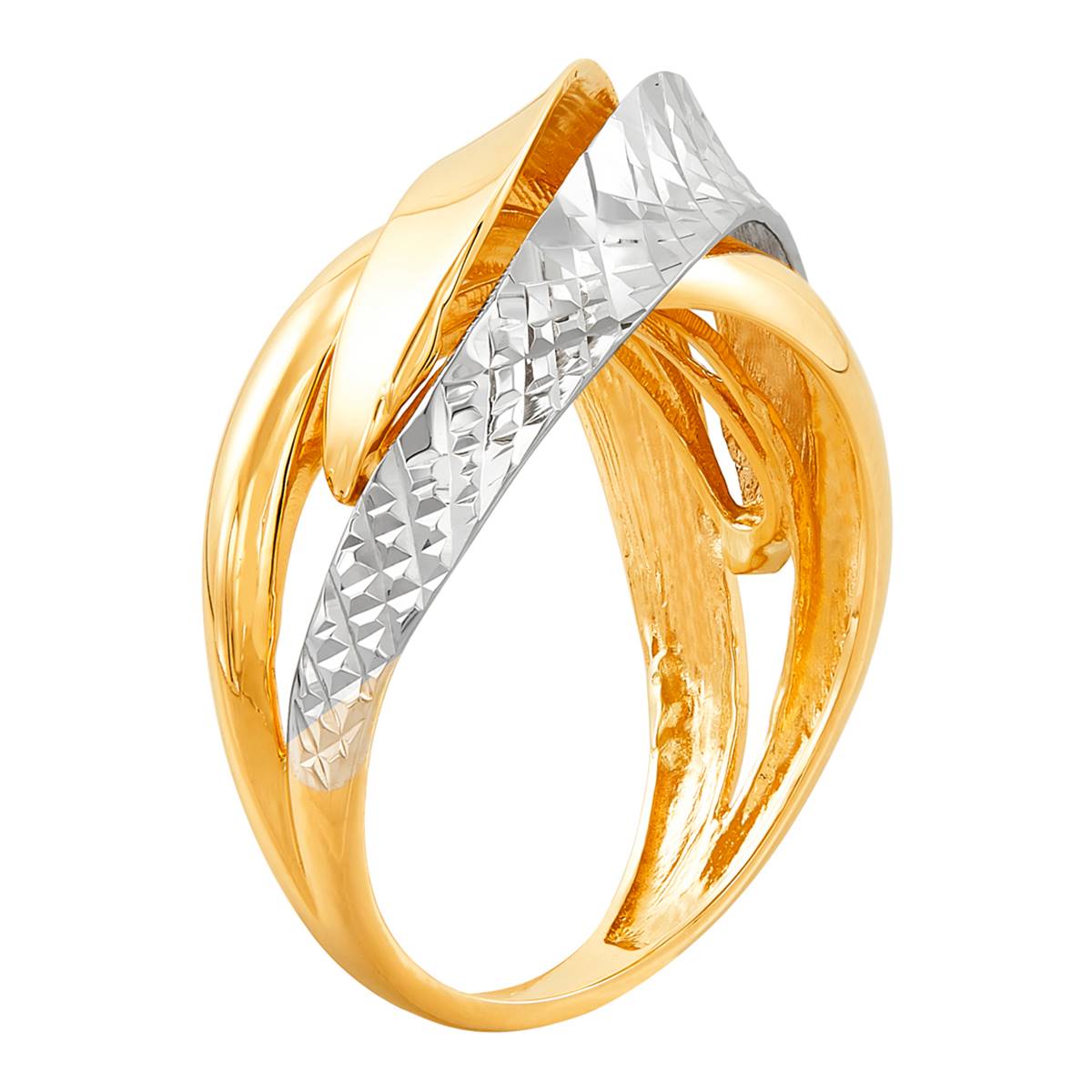 Gold Classics(tm) Yellow & White Gold 3-Row Wavy Band Ring