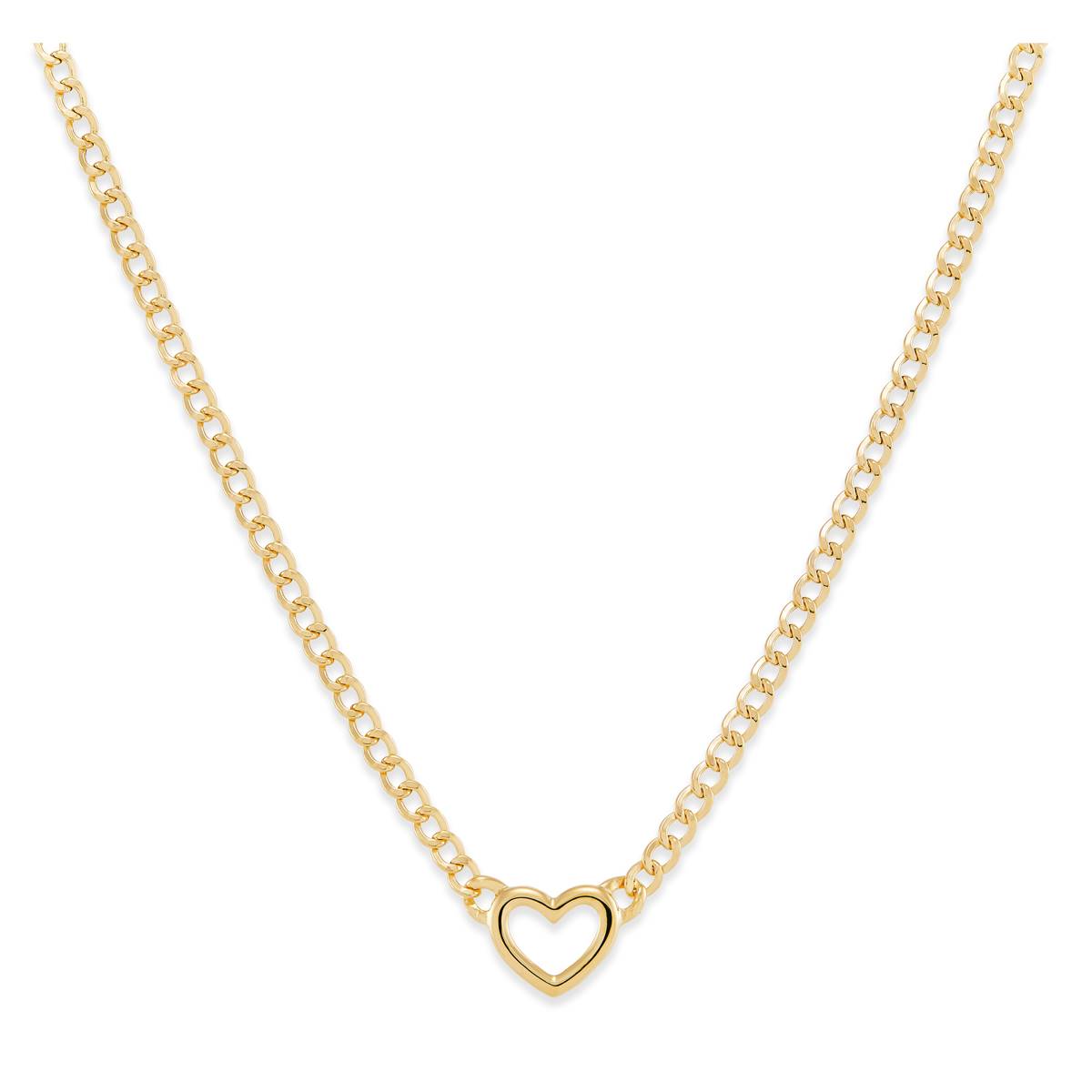 Gold Classics(tm) Open Heart Curb Chain Pendant Necklace