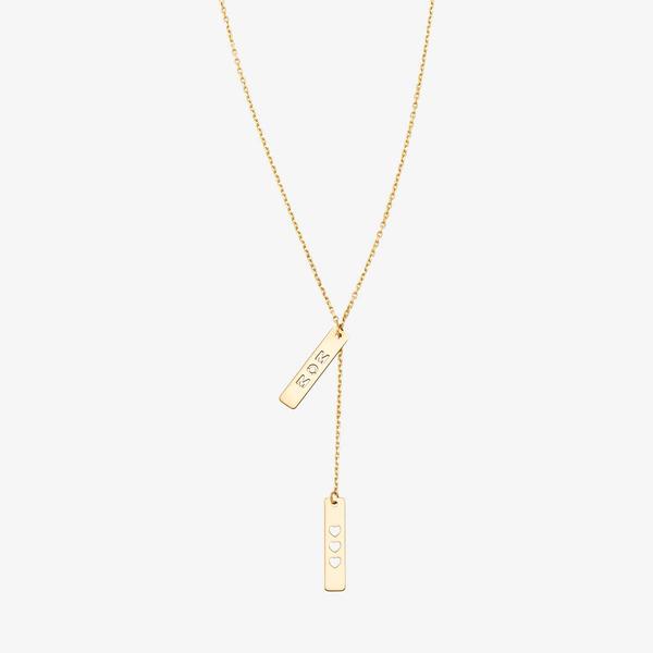Gold Classics(tm) Double Bar w/ Heart & Mom Lariat Y-Necklace