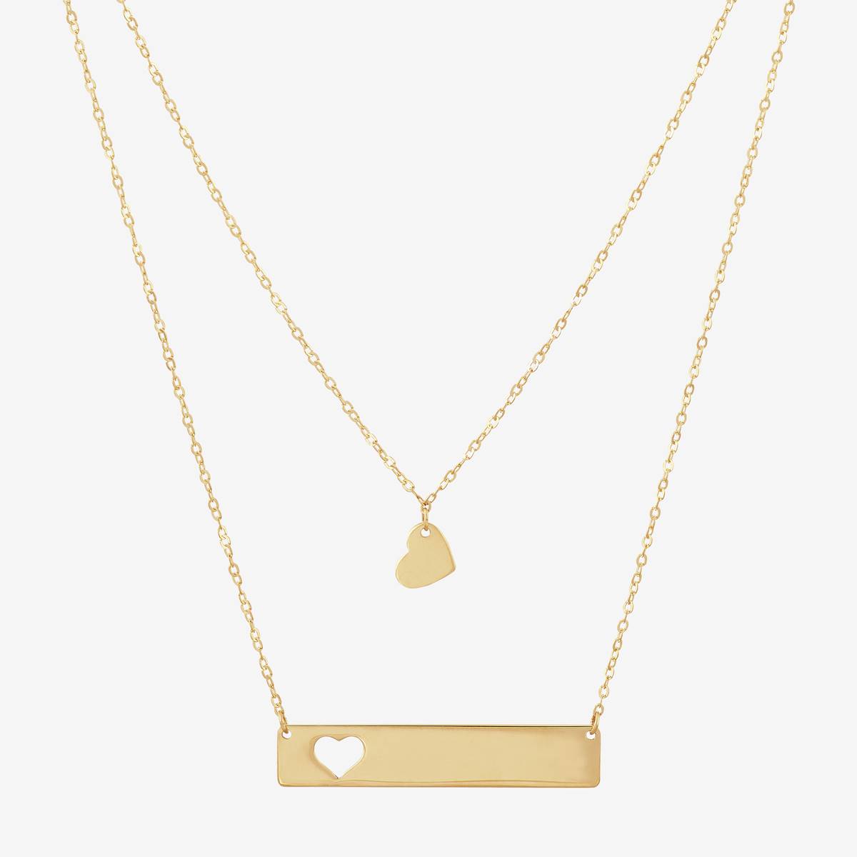 Gold Classics(tm) Double Layer Heart & Bar Necklace