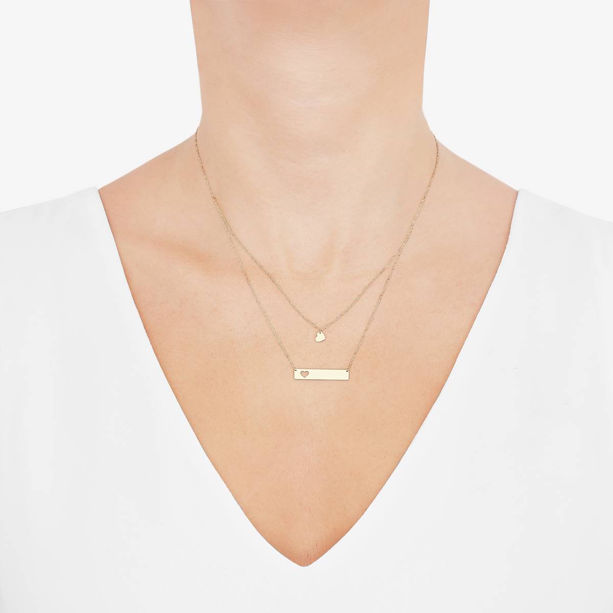 Gold Classics(tm) Double Layer Heart & Bar Necklace